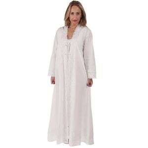 The 1 for U White Cotton Victorian Nightgown Robe Eyelet Lace Frog Closure Q424